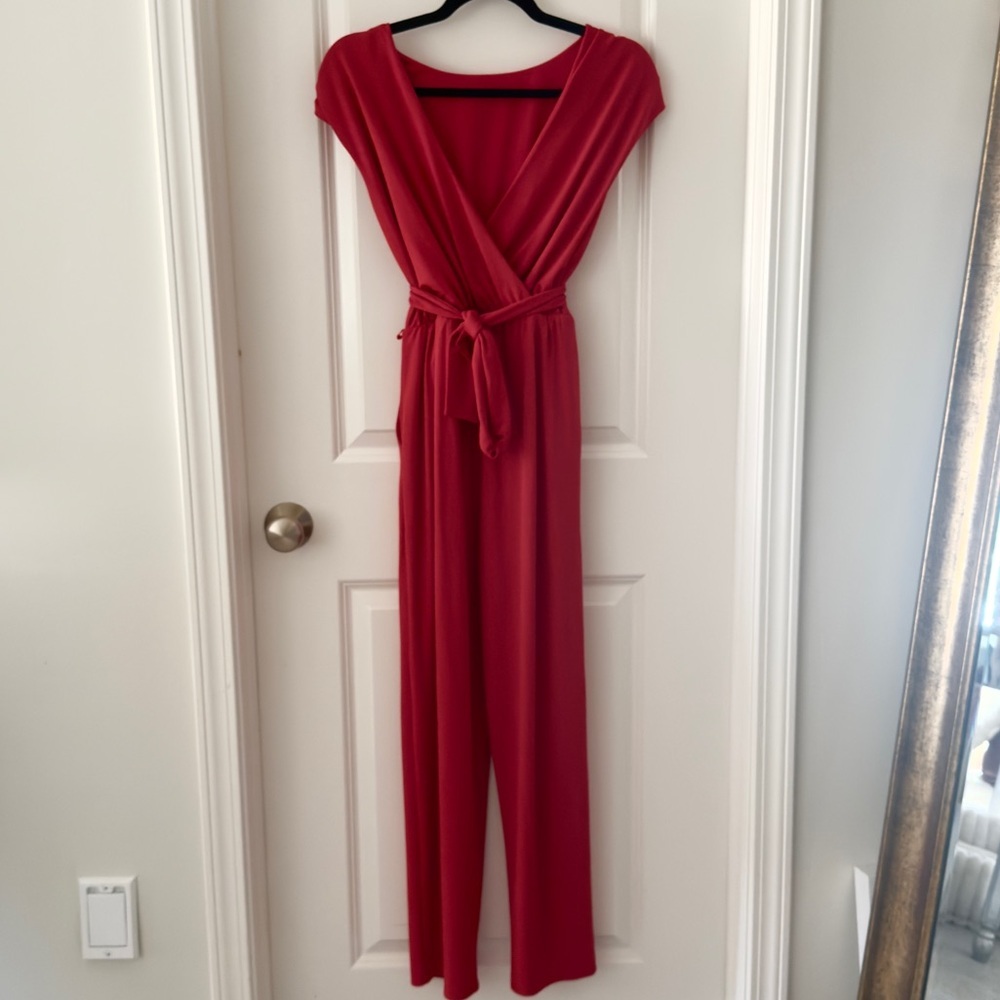 XS Express Red Smooth Matte Jersey Low Back Jumpsuit